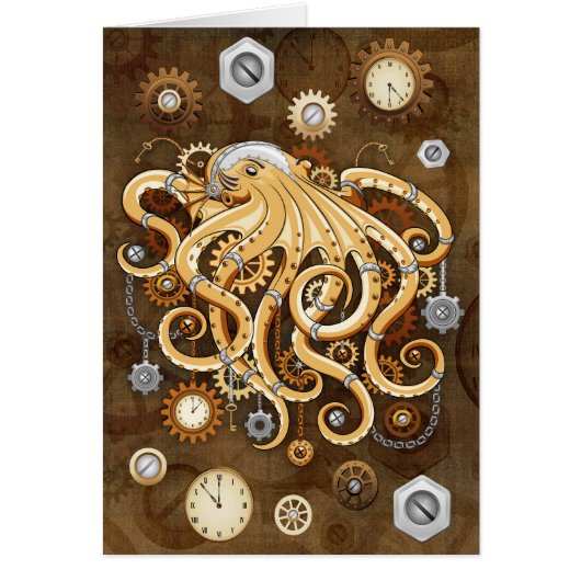 Octopus Steampunk Retro Mechanische Fantasie (Voorkant)