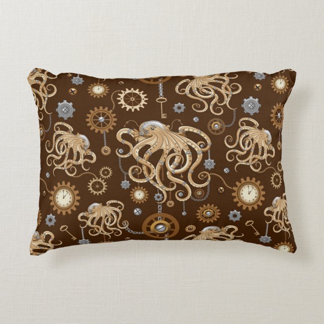 Octopus Steampunk Retro Mechanische Fantasie Accent Kussen (Voorkant)