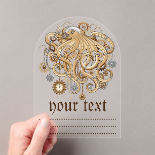 Octopus Steampunk Retro Mechanische Fantasie Acryl Uitnodigingen