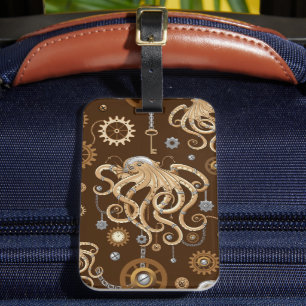 Octopus Steampunk Retro Mechanische Fantasie Bagagelabel
