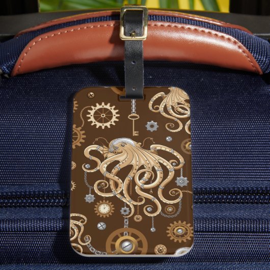 Octopus Steampunk Retro Mechanische Fantasie Bagagelabel (Voorkant Insitu 2)