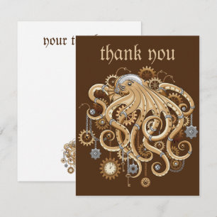 Octopus Steampunk Retro Mechanische Fantasie Bedankkaart