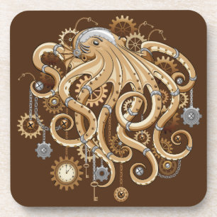 Octopus Steampunk Retro Mechanische Fantasie Bier Onderzetter
