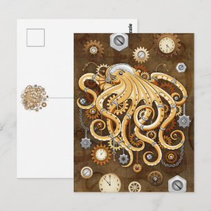 Octopus Steampunk Retro Mechanische Fantasie Briefkaart