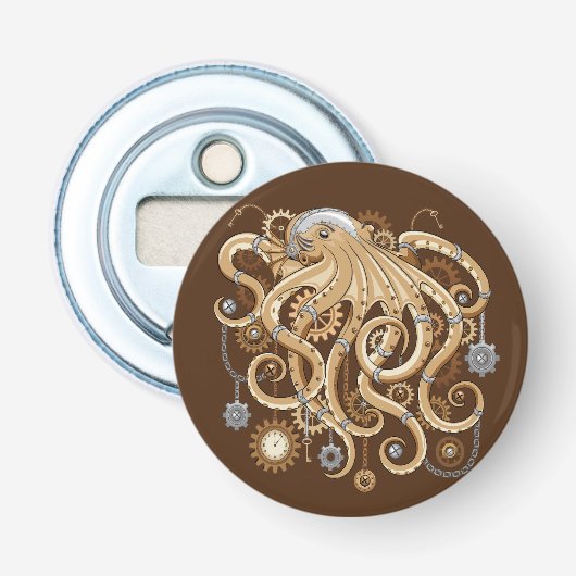 Octopus Steampunk Retro Mechanische Fantasie Button Flesopener (Voorkant)