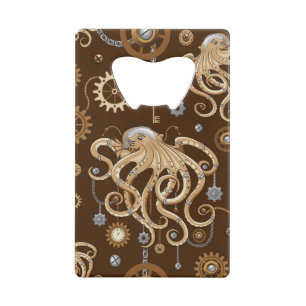 Octopus Steampunk Retro Mechanische Fantasie Creditkaart Flessenopener