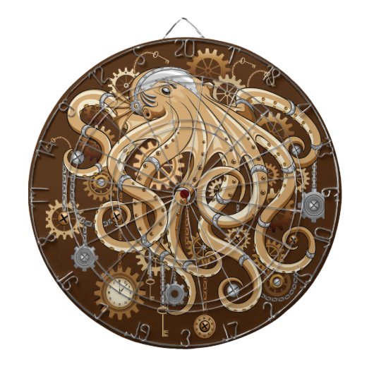 Octopus Steampunk Retro Mechanische Fantasie Dartbord (Voorkant)
