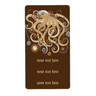 Octopus Steampunk Retro Mechanische Fantasie Etiket