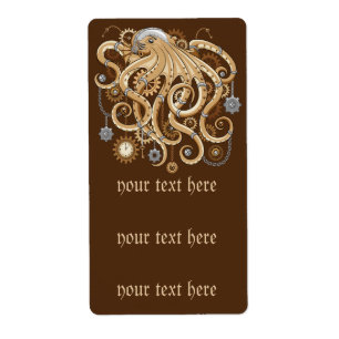 Octopus Steampunk Retro Mechanische Fantasie Etiket