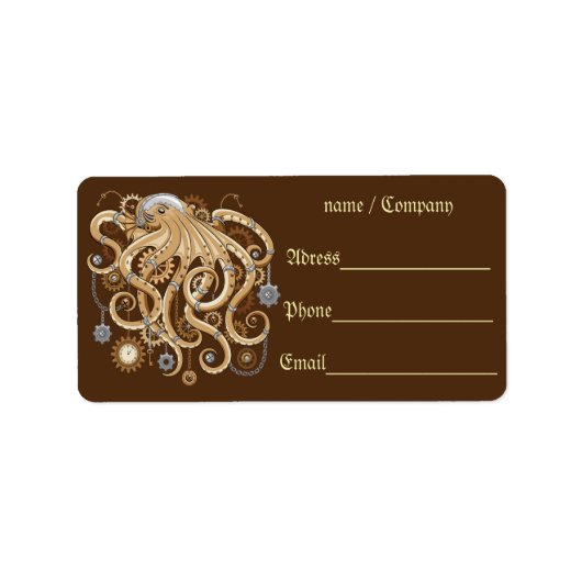 Octopus Steampunk Retro Mechanische Fantasie Etiket (Voorkant)