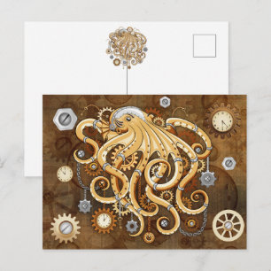 Octopus Steampunk Retro Mechanische Fantasie Feestdagenkaart