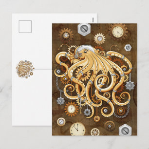 Octopus Steampunk Retro Mechanische Fantasie Feestdagenkaart