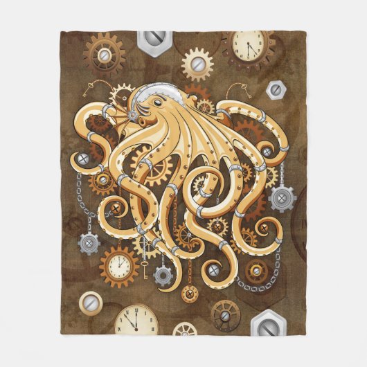Octopus Steampunk Retro Mechanische Fantasie Fleece Deken (Voorkant)