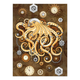 Octopus Steampunk Retro Mechanische Fantasie Foto Afdruk