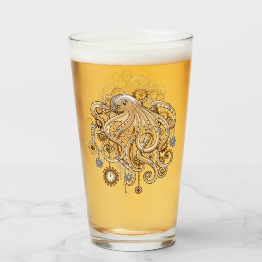 Octopus Steampunk Retro Mechanische Fantasie Glas (Voorkant gevuld)