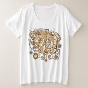 Octopus Steampunk Retro Mechanische Fantasie Grote Maat T-shirt