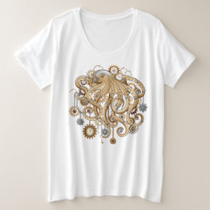 Octopus Steampunk Retro Mechanische Fantasie Grote Maat T-shirt