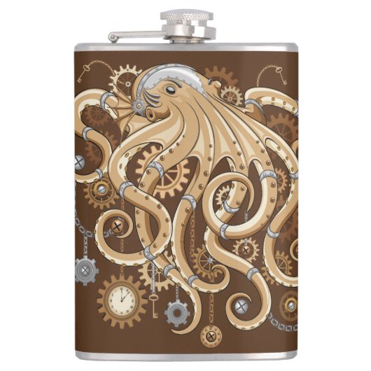 Octopus Steampunk Retro Mechanische Fantasie Heupfles (Voorkant)
