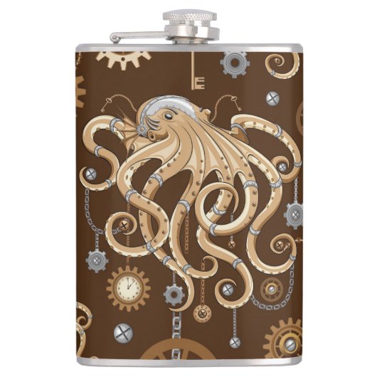 Octopus Steampunk Retro Mechanische Fantasie Heupfles (Voorkant)