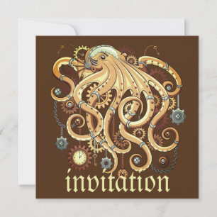 Octopus Steampunk Retro Mechanische Fantasie Kaart