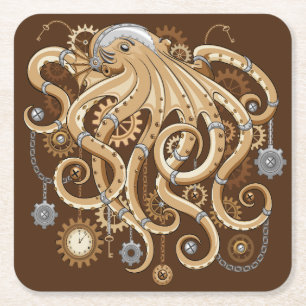 Octopus Steampunk Retro Mechanische Fantasie Kartonnen Onderzetters