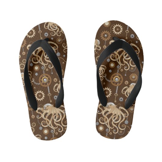 Octopus Steampunk Retro Mechanische Fantasie Kinder Teenslippers (Voetbed)