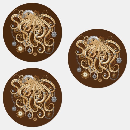 Octopus Steampunk Retro Mechanische Fantasie Labels (Groep)