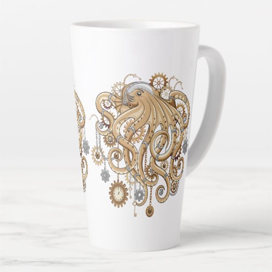 Octopus Steampunk Retro Mechanische Fantasie Latte Mok (Rechterhoek)