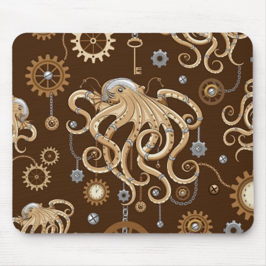 Octopus Steampunk Retro Mechanische Fantasie Muismat (Voorkant)