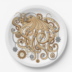 Octopus Steampunk Retro Mechanische Fantasie Papieren Bordje