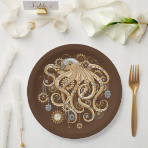 Octopus Steampunk Retro Mechanische Fantasie Papieren Bordje