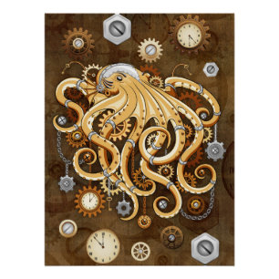 Octopus Steampunk Retro Mechanische Fantasie Perfect Poster
