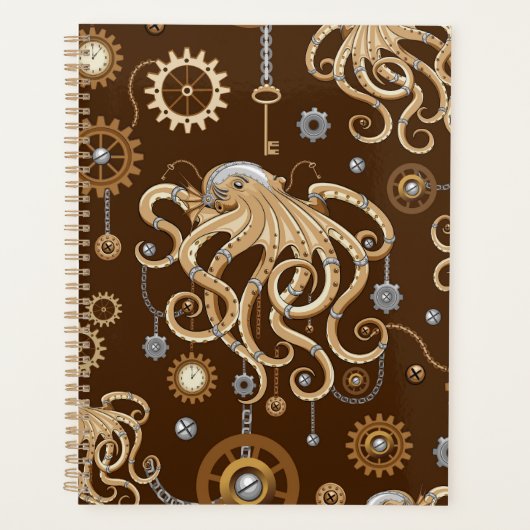 Octopus Steampunk Retro Mechanische Fantasie Planner (Voorkant)