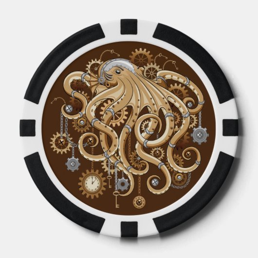 Octopus Steampunk Retro Mechanische Fantasie Poker Chips (Voorkant)