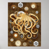 Octopus Steampunk Retro Mechanische Fantasie Poster (Voorkant)