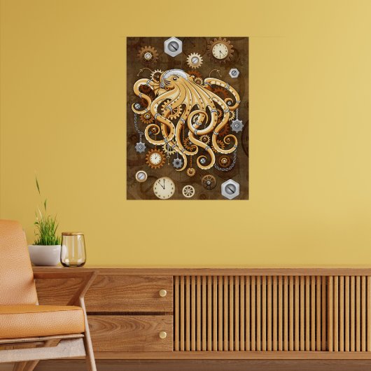 Octopus Steampunk Retro Mechanische Fantasie Poster (Woonkamer 2)