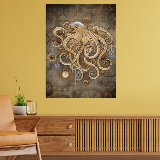 Octopus Steampunk Retro Mechanische Fantasie Poster (Woonkamer 2)