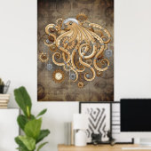 Octopus Steampunk Retro Mechanische Fantasie Poster (Thuiskantoor)
