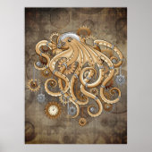 Octopus Steampunk Retro Mechanische Fantasie Poster (Voorkant)