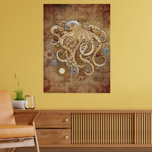 Octopus Steampunk Retro Mechanische Fantasie Poster