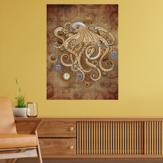 Octopus Steampunk Retro Mechanische Fantasie Poster (Woonkamer 2)