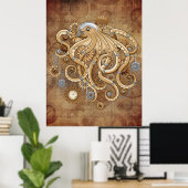 Octopus Steampunk Retro Mechanische Fantasie Poster (Thuiskantoor)