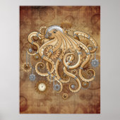 Octopus Steampunk Retro Mechanische Fantasie Poster (Voorkant)