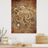 Octopus Steampunk Retro Mechanische Fantasie Poster (Keuken)