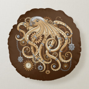 Octopus Steampunk Retro Mechanische Fantasie Rond Kussen
