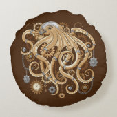 Octopus Steampunk Retro Mechanische Fantasie Rond Kussen (Achterkant)