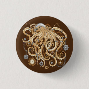 Octopus Steampunk Retro Mechanische Fantasie Ronde Button 3,2 Cm