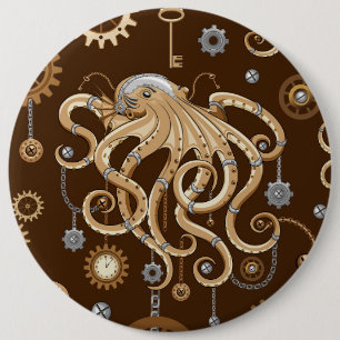 Octopus Steampunk Retro Mechanische Fantasie Ronde Button 6,0 Cm