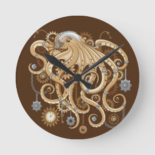 Octopus Steampunk Retro Mechanische Fantasie Ronde Klok