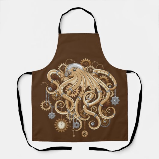 Octopus Steampunk Retro Mechanische Fantasie Schort (Voorkant)